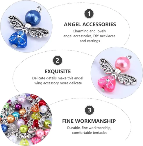 Miniatura 5 de Abaodam 20 piezas de dijes de ala de ángel colorido colgante de perlas perlas fabricación de joyas DIY accesorios para collares, pulseras y aretes