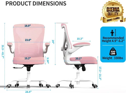 Miniatura 2 de Silla de oficina Silla de escritorio ergonómica cómoda: Silla de computadora de malla de 331 libras, sillas ergonómicas para juegos con ruedas, Rosa