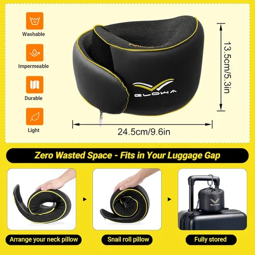 Miniatura 7 de Glowa Almohada de cuello de viaje 2.0, soporte ergonómico de barbilla para avión y automóvil, funda transpirable y lavable, ligera y compacta