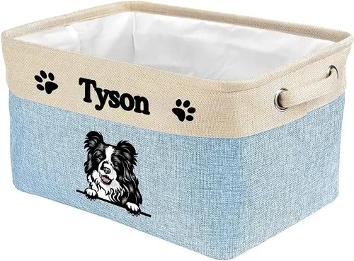 Miniatura 20 de Cesta de almacenamiento plegable personalizada con lindo borde de perro, plegable y resistente de tela resistente para juguetes de mascotas, cubo