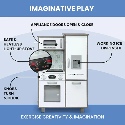 Miniatura 4 de Delta Children - Cocina de juguete de esquina todo en uno Gourmet - Juego de cocina de juguete con estufa segura y sin calor con luces, horno