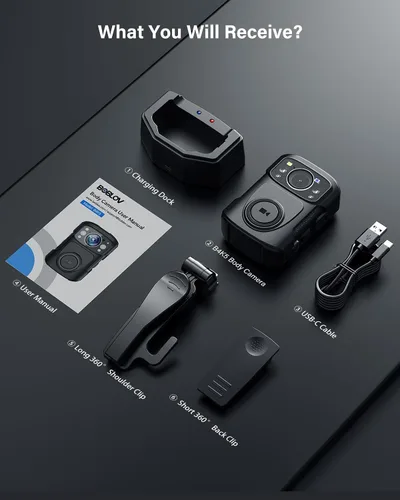 Miniatura 7 de BOBLOV Cámara corporal B4K5 4K, 3400 mAh IP68 impermeable GPS Policía 128 GB Cámaras corporales para grabación de video de 11 horas (solo 1080P)