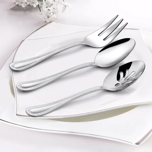 Miniatura 3 de HaWare - Juego de 6 piezas para servir, cubiertos de acero inoxidable, cubiertos para anfitriona con borde perlado para buffet, fiesta, cocina