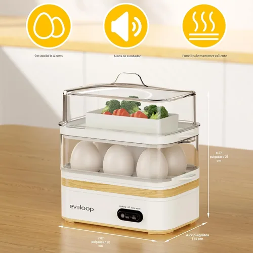 Miniatura 7 de Evoloop Olla de Huevos Rápida Eléctrica de 12 Huevos de Capacidad, para Huevos Blandos, Medianos, Duros, Escalfados, Fabricante de Tortillas, Blanco