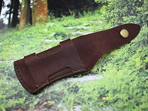 Miniatura 6 de Funda plegable para cuchillo de bolsillo de 5 pulgadas, funda de cinturón de cuero genuino marrón liso TS-sheathTS