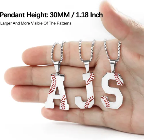 Miniatura 2 de Collar con inicial de béisbol para niños y hombres, collares de letra A-Z, cadena de acero inoxidable con accesorios, dije deportivo, regalo