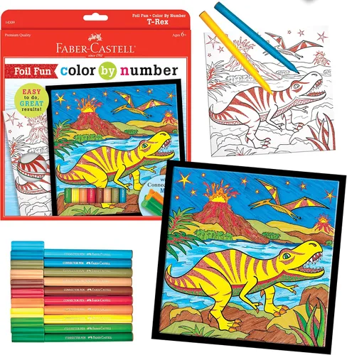 Faber-Castell Colorear por números Foil Fun - T-Rex - Colorea y muestra 1 dinosaurio color por tablero de números