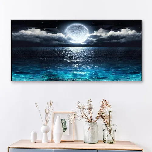 Miniatura 4 de JATOK - Kits de pintura de diamantes grandes para adultos (31.5 x 15.7 pulgadas) DIY 5D Sea Moon Full Round Drill Crystal Rhinestone Bordado Cuadros