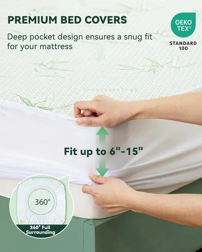 Miniatura 8 de Protector de colchón impermeable, 15% viscosa de bambú, funda de enfriamiento para personas que duermen con calor, tela de aire 3D, transpirable