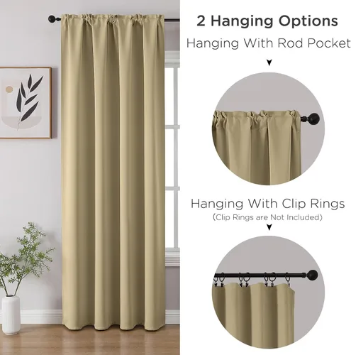 Miniatura 3 de CUCRAF - Cortinas opacas beige de 45 pulgadas, juego de 2 paneles con bolsillo para barra, cortinas para oscurecer dormitorios y sala de estar