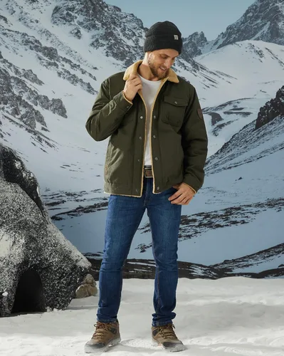 Miniatura 6 de KEFITEVD Chaqueta de forro polar de invierno para hombre, chaqueta tipo cargo con forro sherpa, abrigo casual de camionero, abrigo grueso y cálido