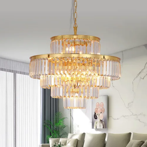 Miniatura 12 de Candelabros y luces de cristal de estilo moderno cromado redondos colgantes clásicos, lámpara colgante de techo accesorio de iluminación de 5