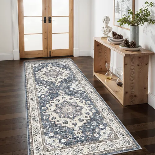 Miniatura 56 de Alfombra lavable de 2 x 3 pies para entrada: alfombras vintage con respaldo antideslizante para cocina, baño, alfombra resistente al agua