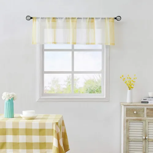 Miniatura 9 de Central Park Cortina Valance para Ventana de Cocina de Rayas Verticales Transparente Boucle de Lino Beige y Blanco, Paneles Rústicos Decorativos