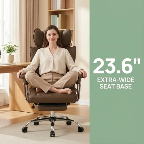 Miniatura 4 de Silla de oficina grande y alta de 400 libras, silla de escritorio ejecutiva resistente con reposapiés, silla ergonómica de piel sintética con marrón