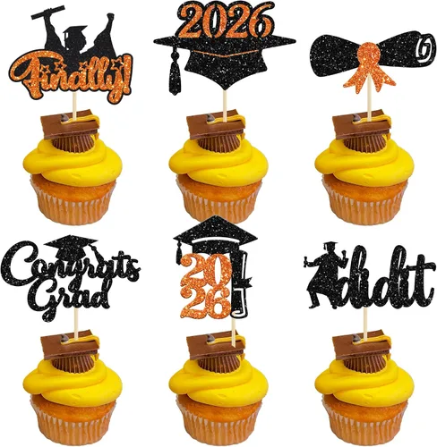 Miniatura 21 de Gyufise 1 paquete de decoración de pastel de graduación 2025 con purpurina de felicitaciones clase de 2025, decoración de pastel de diploma 2025