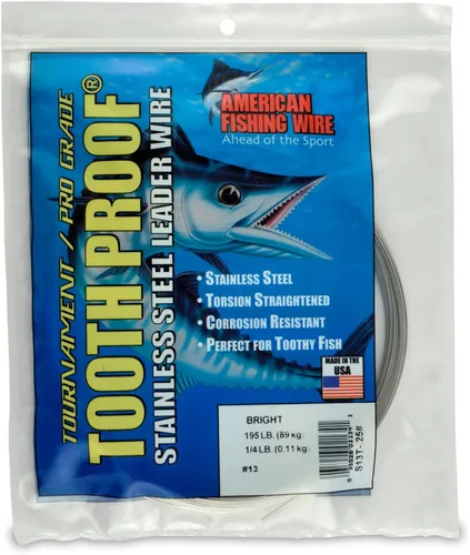 Miniatura 60 de AFW Alambre Líder Duro de Una Hebra de Acero Inoxidable a Prueba de Dientes - Brillante y Camuflaje para Tiburón, Barracuda, Caballa Real, Wahoo