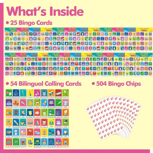 Miniatura 3 de Gethelud Juego de bingo para baby shower, 25 tarjetas de bingo bilingües en español e inglés para fiesta de revelación de género, baby shower