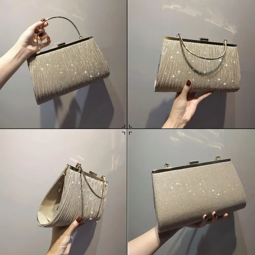 Miniatura 6 de Bolso de mano para mujer, con lentejuelas y brillantina, bolso encantador para novia, boda, elegante bolso cruzado