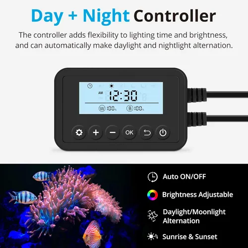 Miniatura 2 de NICREW Luz de acuario de agua salada de 20 W, luz de arrecife LED marina para corales, controlador de temporizador programable, de 18 a 24 pulgadas