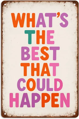 Miniatura 7 de Decoración de pared boho de afirmaciones positivas para oficina, con texto en inglés "Whats The Best That Could Happen", letrero de metal inspirador