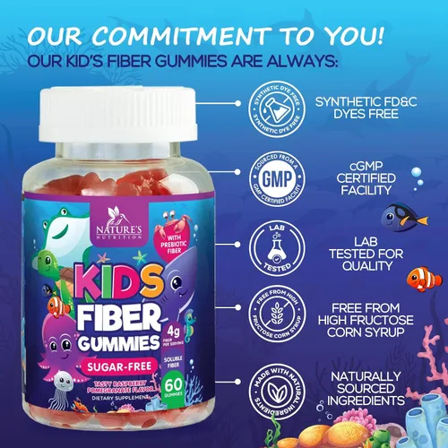 Miniatura 4 de Gomitas de fibra para niños, fibra prebiótica a base de plantas sin azúcar, 0.14 oz por suplemento de porción, fórmula soluble mejorada que apoya