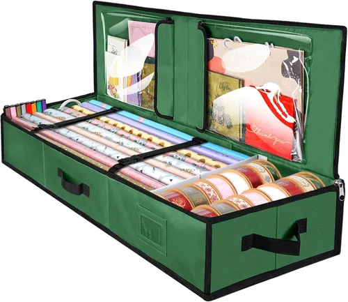 Miniatura 10 de BALEINE Organizador de almacenamiento de papel de regalo, 40 pulgadas, tela Oxford 600D duradera, bolsa de almacenamiento con particiones flexibles