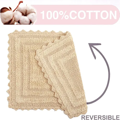 Miniatura 5 de TreeWool - Alfombras de baño con borde de ganchillo reversible en algodón de felpa (paquete de 2)