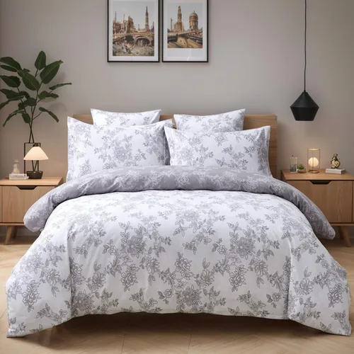 Miniatura 20 de FADFAY Juego de sábanas bajeras de tamaño individual color gris con estampado floral blanco con bolsillo profundo, súper suaves, de fácil cuidado