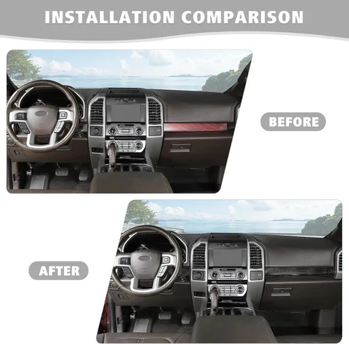 Miniatura 7 de Jimen Compatible con Ford F150 2015-2020, 4 Piezas Cubierta del Panel de la Consola Central Accesorios de Moldura Interior (Grano de Madera Negra)