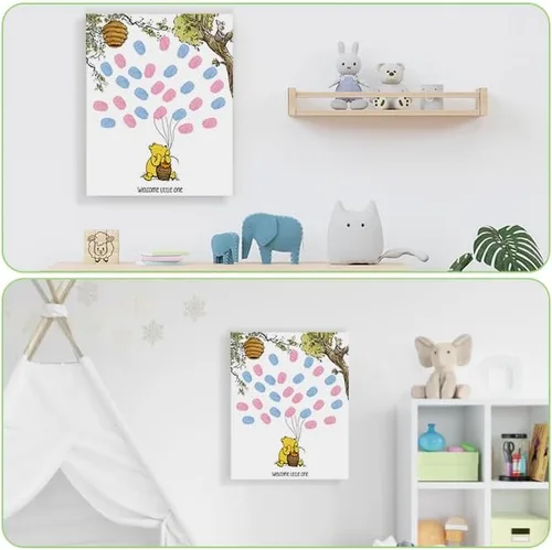 Miniatura 5 de Azbuk Árbol de Huellas Dactilares de Revelación de Género para Baby Shower, Juego de Revelación de Género de Baby Shower de Osito, Libro