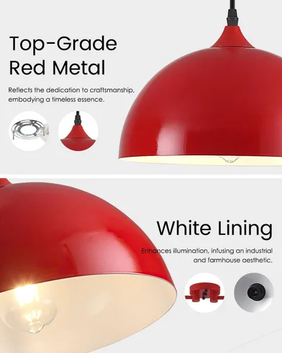 Miniatura 8 de Luces colgantes para isla de cocina, 2 luces, lámpara colgante de cúpula roja, moderna lámpara de comedor, iluminación de isla de cocina, luces Rojo