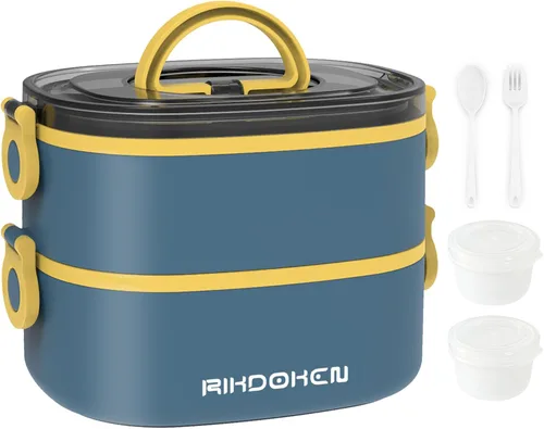 Miniatura 12 de RIKDOKEN Caja de almuerzo, contenedores apilables de 3 capas, lonchera portátil de gran capacidad de 94OZ a prueba de fugas con cajas para salsa