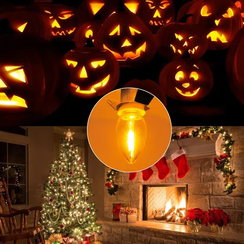 Miniatura 5 de Luces de Pueblo Navideño con 4 Bombillas LED, Bombillas LED C7 con Cable y Clips para Luces de Navidad Halloween Cabaña, Calabazas, Decoración
