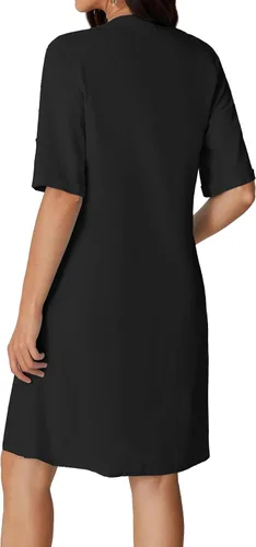 Miniatura 2 de Rooscier Vestido midi casual acampanado de manga corta con botones y cuello en V para mujer