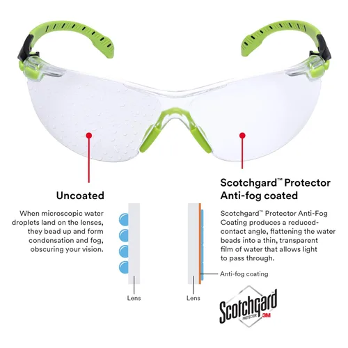 Miniatura 5 de 3M Gafas de seguridad, Solus 1000, S1201SGAF, ANSI Z87, lente antivaho Scotchgard, marco verde/negro, media montura, varillas acolchadas, puente