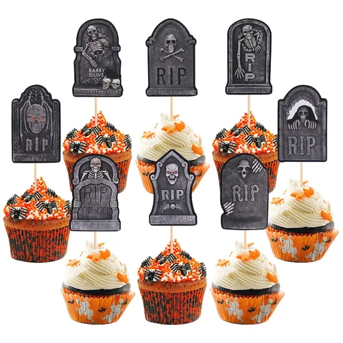Miniatura 19 de 30 piezas de adornos para cupcakes con purpurina – Púas de cupcakes de Halloween para niños, cumpleaños, festival, fiesta, decoración de pasteles