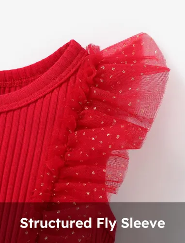 Miniatura 3 de PATPAT Vestido de tutú sin mangas de algodón para niña, vestido de encaje con volantes de malla