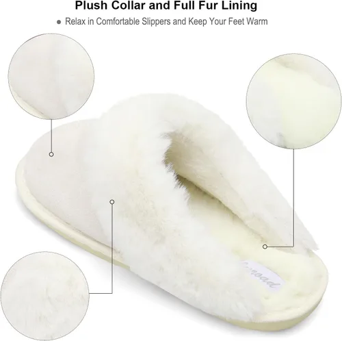 Miniatura 3 de Besroad Pantuflas de invierno peludas para la casa, sandalias de felpa de piel sintética esponjosas, zapatos cálidos para mujer