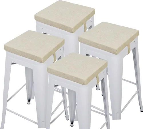 Miniatura 21 de baibu Juego de 2 cojines cuadrados de espuma viscoelástica de 12 pulgadas, diseño de doble capa con lazos, cojín cuadrado para silla para taburetes