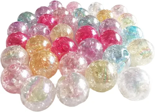 Miniatura 5 de 200 piezas de cuentas de cristal acrílico de colores redondas, cuentas de vidrio agrietado, dijes para hacer joyas, pulseras, aretes, collares
