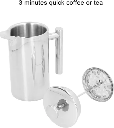 Miniatura 4 de Percoladora de café, 8.5 x 6.8 x 4.1 pulgadas, 33.8 fl oz, olla de café estable en forma de U sin goteo, hervidor de acero inoxidable de doble capa