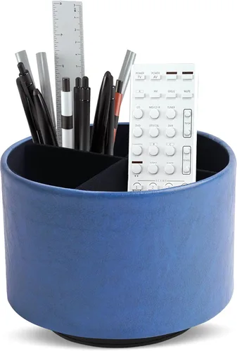 Miniatura 19 de Organizador Redondo de Cuero para Suministros de Arte, Soporte para Control Remoto, Rotación de 360 Grados, Soporte Multifuncional para Lápices