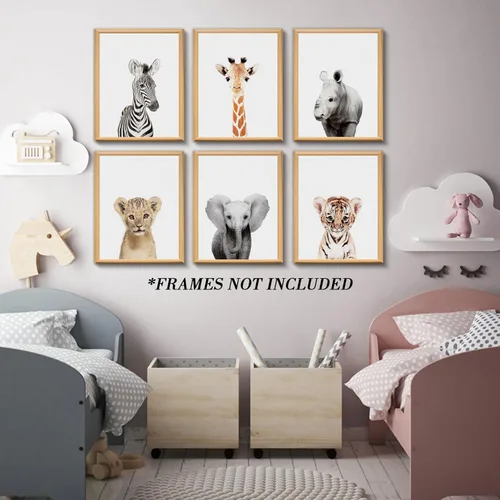 Miniatura 4 de calmart Estampados de Animales de Safari de la Selva, Arte de Pared, Paquete de 6, Sin Marco, Moderno, Contemporáneo, Tema de Animales, Impermeable