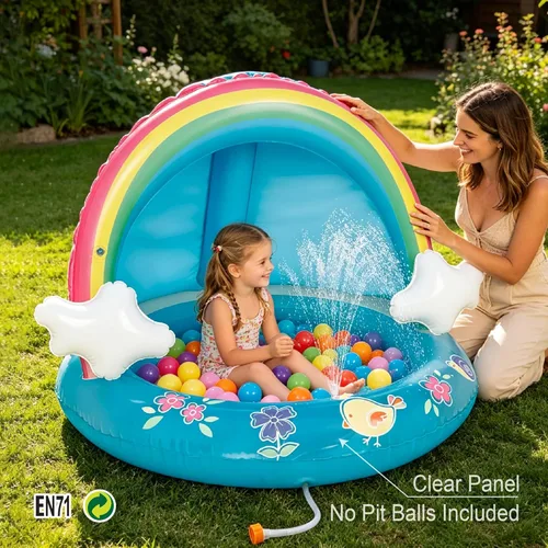Miniatura 2 de Hiwena - Piscina para bebés con chorro y toldo de arco iris, 40 pulgadas, para niños de 1 a 3 años