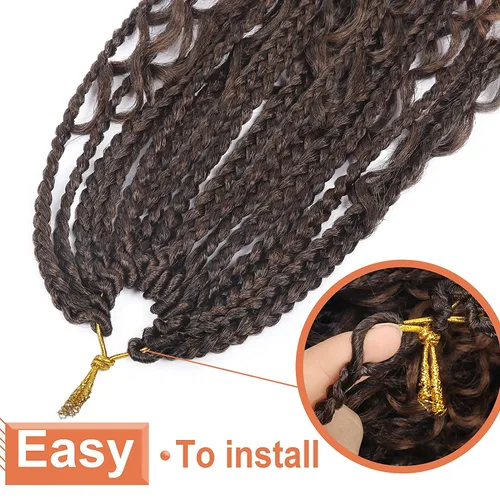 Miniatura 4 de Goddess - 8 paquetes de cabello sintético de ganchillo de 8 pulgadas, trenzas de caja (box braids) 3X estilo bohemio con extremos rizados, ideales