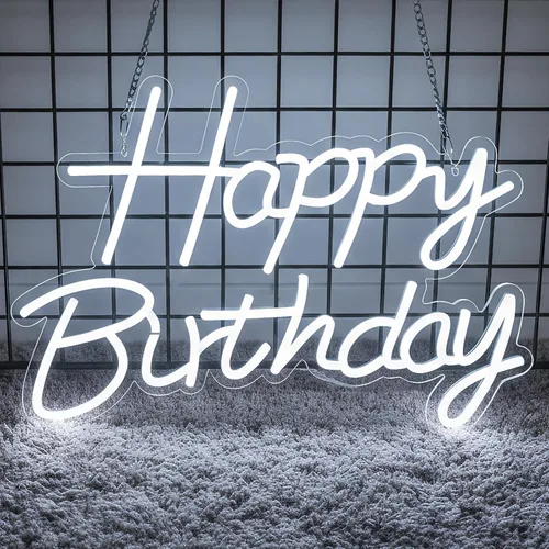 Letrero de neón de feliz cumpleaños para telón de fondo, letrero con luz LED de feliz cumpleaños, luz de neón regulable alimentada por USB para