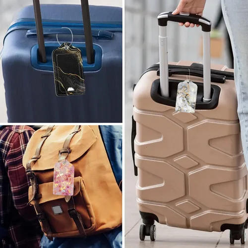 Miniatura 6 de Rimilak 3 etiquetas de equipaje de piel sintética para maleta, etiqueta de equipaje de crucero de viaje con solapa de privacidad, etiqueta
