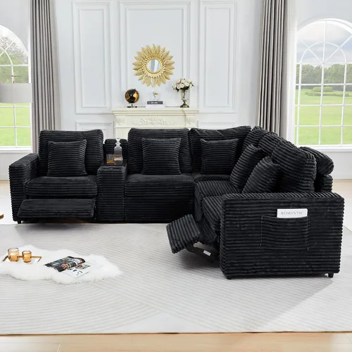 Miniatura 6 de ORRD Consola de almacenamiento multifuncional con soportes dobles para tazas, mesa, estación de carga USB para sofá modular seccional para sala
