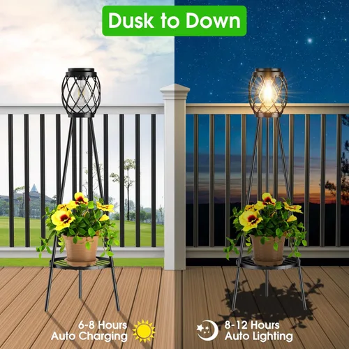 Miniatura 6 de MXwcy Lámpara de pie solar con soportes para plantas, luces solares para exteriores con bombillas LED Edison vintage, luces de jardín resistentes a